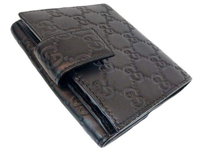 Gucci Billetera compacta de cuero Sima negra con lazo de cinta dorada y firma Negro - vista 4