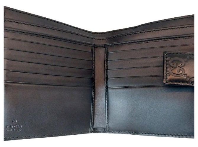 Gucci Billetera compacta de cuero Sima negra con lazo de cinta dorada y firma Negro - vista 8