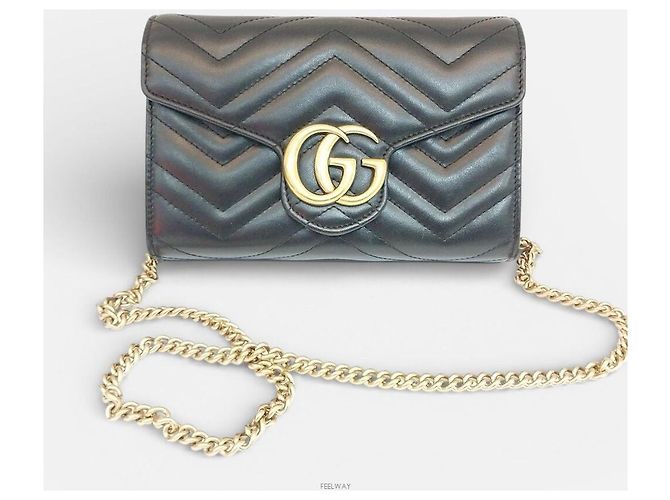 Gucci Mini Chain Crossbody Bag GG Marmont Matelassé Nero - vista 2