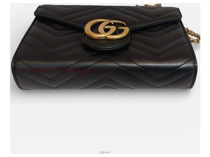 Gucci Mini Chain Crossbody Bag GG Marmont Matelassé Nero - vista 4