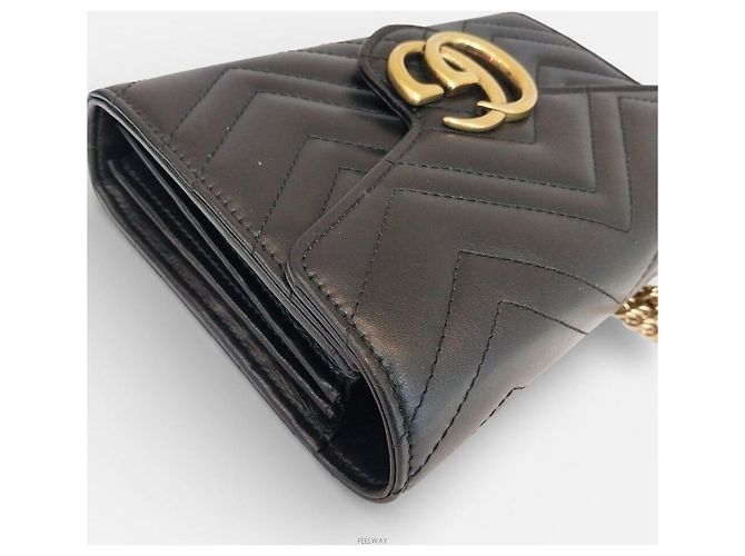 Gucci Mini Chain Crossbody Bag GG Marmont Matelassé Nero - vista 5