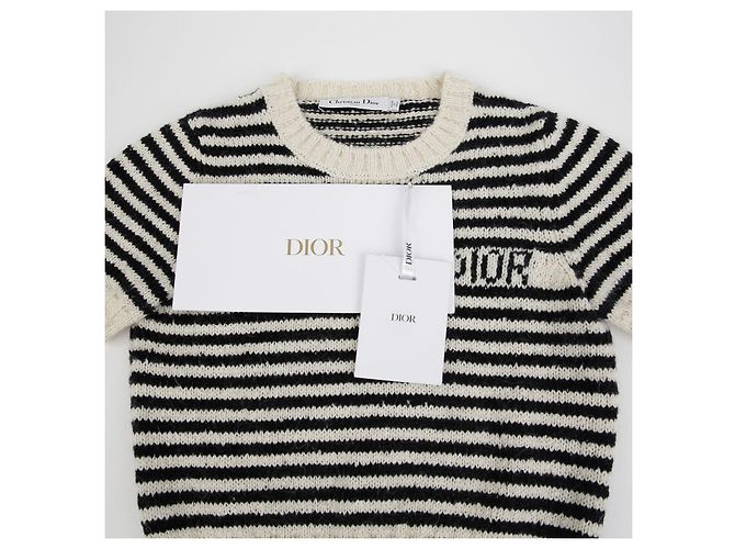 Dior Mariniere Streifen Kurzarm Strick Größe Weiß - Ansicht 3