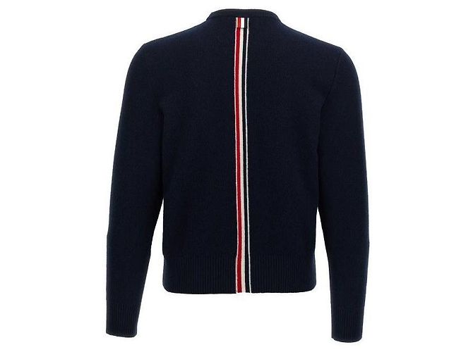 Thom Browne Crew Neck Pullover Sweater with Intarsia Design Blue - view 5