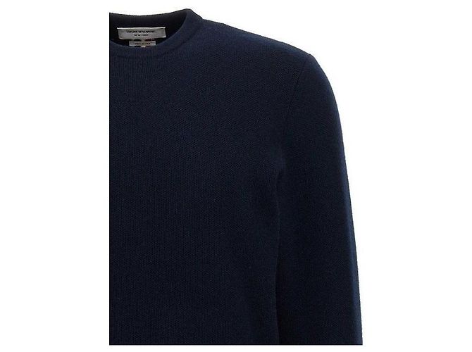 Thom Browne Crew Neck Pullover Sweater with Intarsia Design Blue - view 6