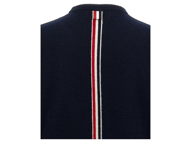 Thom Browne Crew Neck Pullover Sweater with Intarsia Design Blue - view 7