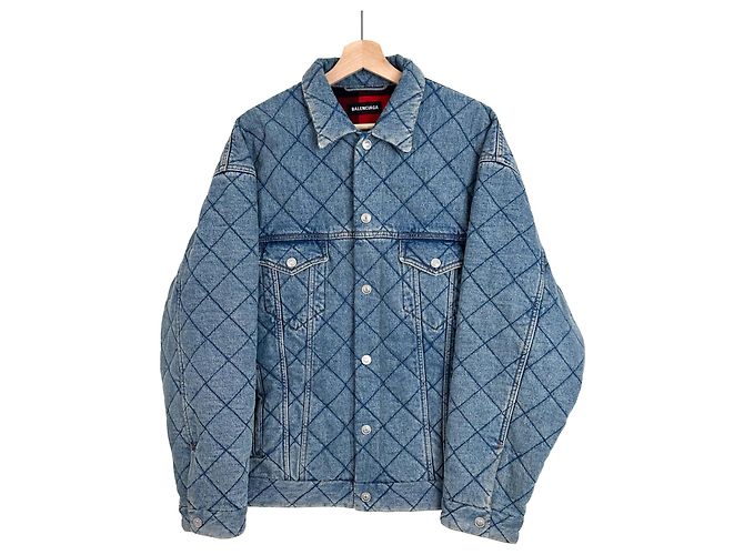 Day Balenciaga Übergroße gesteppte Denim-Truckerjacke Blau - Ansicht 2