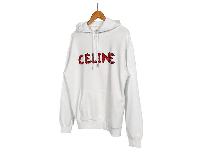 Céline Hoodie de moletom de algodão com strass off white Branco - vista 2