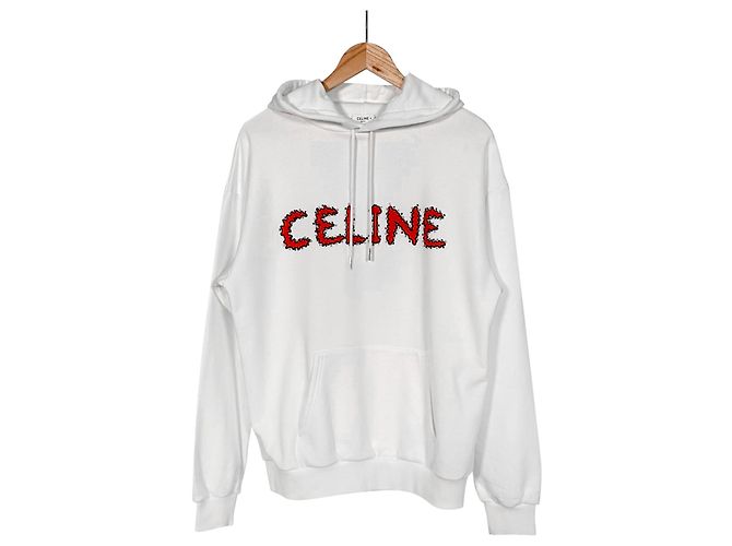 Céline Hoodie de moletom de algodão com strass off white Branco - vista 3