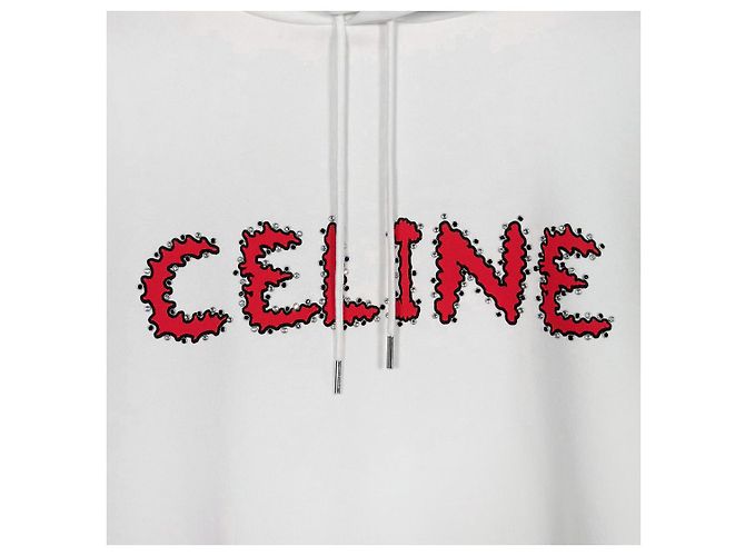 Céline Hoodie de moletom de algodão com strass off white Branco - vista 5
