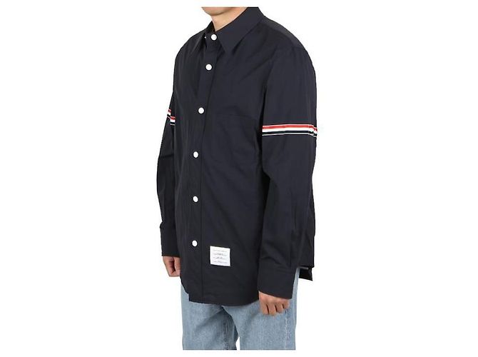 Thom Browne Camicia in nylon con fascia a tre strisce Blu - vista 6
