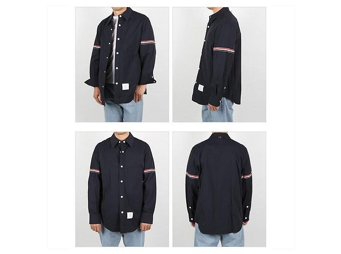 Thom Browne Camicia in nylon con fascia a tre strisce Blu - vista 7