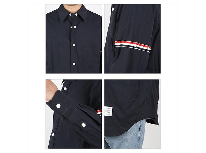 Thom Browne Camicia in nylon con fascia a tre strisce Blu - vista 8