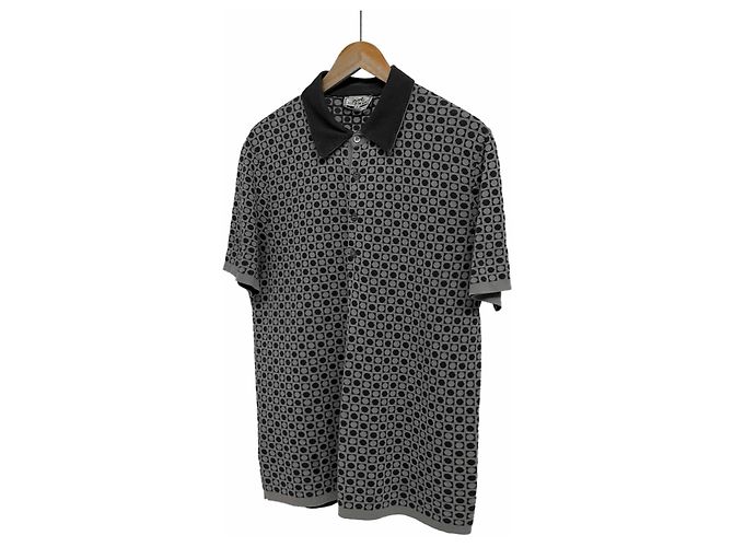 Hermès Camiseta de algodão com colarinho PK para homens, cinza - vista 2