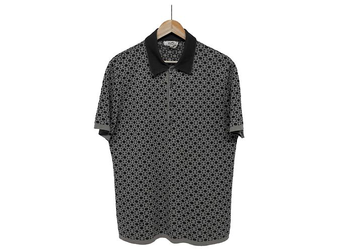 Hermès Camiseta de algodão com colarinho PK para homens, cinza - vista 3