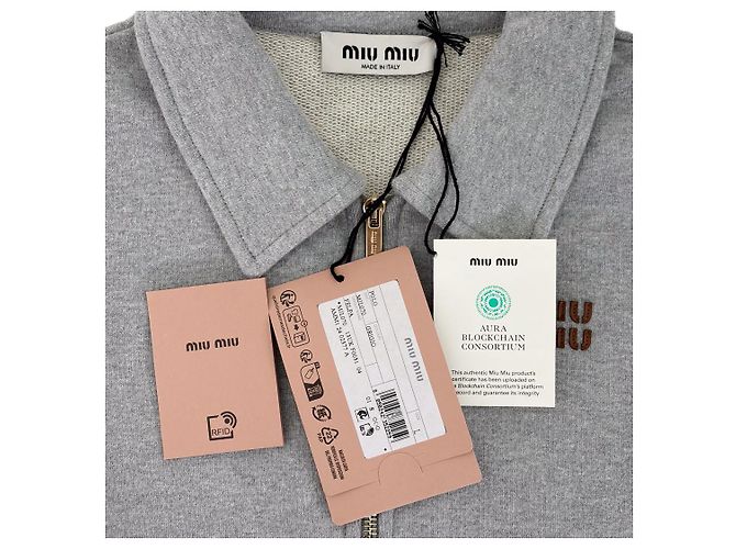 Miu Miu Luxuriöses Biar Oversized Sweatshirt mit Reißverschlusskragen Grau Braun - Ansicht 9