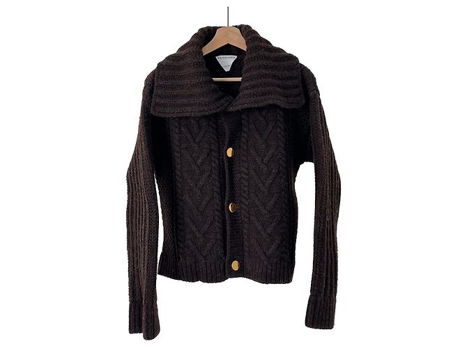Bottega Veneta Goldmetall Lana Wolle Häkelstrickjacke Taeyeon Braun - Ansicht 2