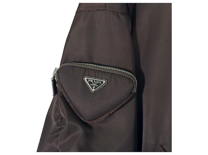 Prada Jaqueta bomber de malha com bolso de nylon e logo triangular Raf Simons marrom - vista 6