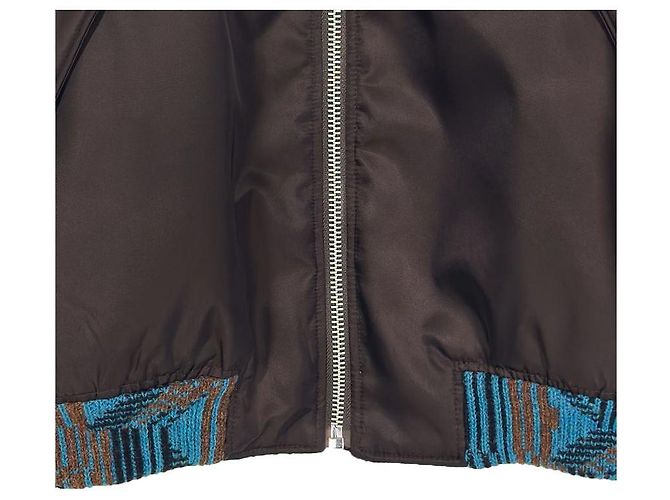 Prada Jaqueta bomber de malha com bolso de nylon e logo triangular Raf Simons marrom - vista 9
