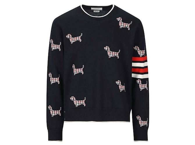 Thom Browne Wool Bar Relaxed Hector Pullover Blue - view 4