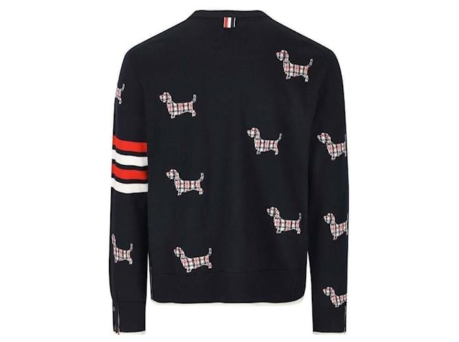 Thom Browne Wool Bar Relaxed Hector Pullover Blue - view 5