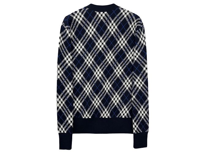 Burberry Kariert gestickter Wollmischung Cardigan Blau - Ansicht 2