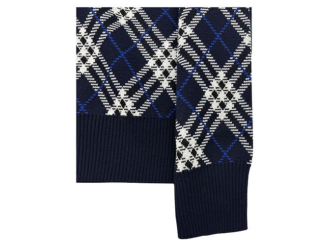 Burberry Kariert gestickter Wollmischung Cardigan Blau - Ansicht 3