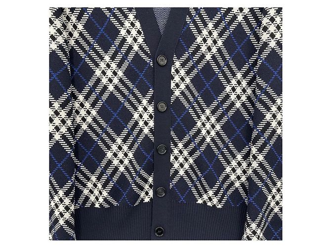 Burberry Kariert gestickter Wollmischung Cardigan Blau - Ansicht 4