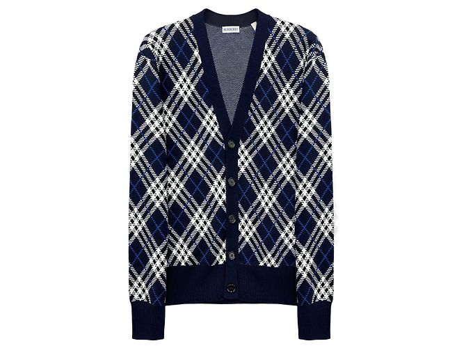 Burberry Kariert gestickter Wollmischung Cardigan Blau - Ansicht 6