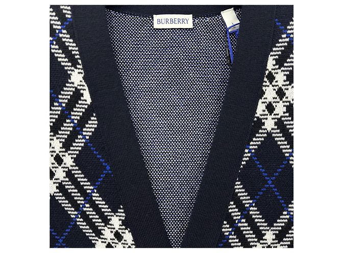 Burberry Kariert gestickter Wollmischung Cardigan Blau - Ansicht 9