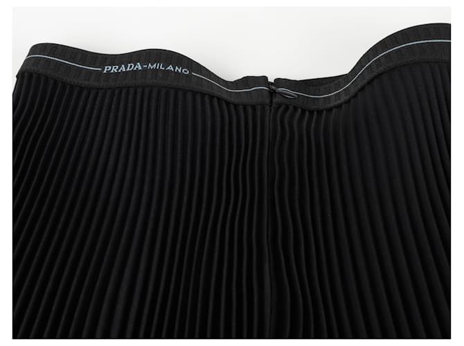 Prada Falda plisada con logo Banding Negro - vista 5