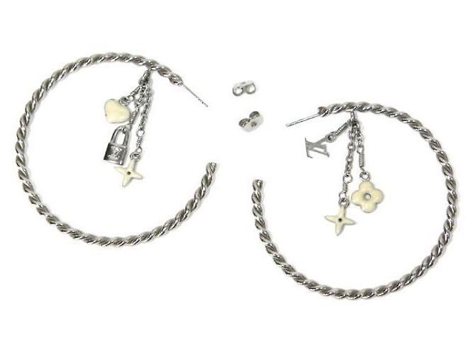 Louis Vuitton Orecchini a cerchio in argento con monogramma - vista 4
