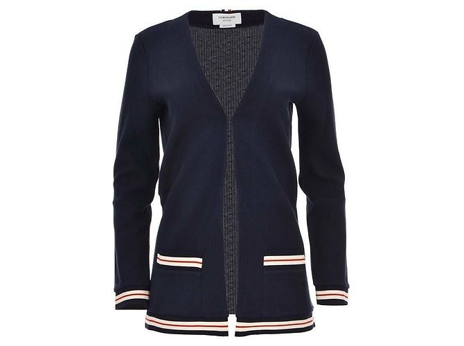 Thom Browne Langer Cardigan aus Baumwolle mit Cricket-Textur Blau - Ansicht 4