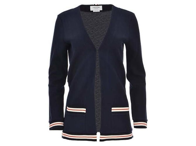 Thom Browne Langer Cardigan aus Baumwolle mit Cricket-Textur Blau - Ansicht 5
