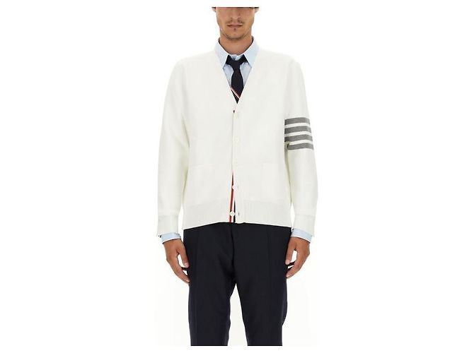 Thom Browne V-Ausschnitt-Cardigan aus Baumwolle Milano Weiß - Ansicht 4