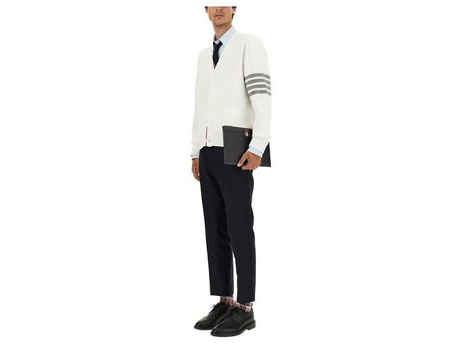 Thom Browne V-Ausschnitt-Cardigan aus Baumwolle Milano Weiß - Ansicht 5