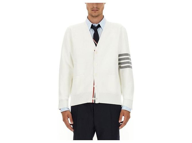 Thom Browne V-Ausschnitt-Cardigan aus Baumwolle Milano Weiß - Ansicht 6