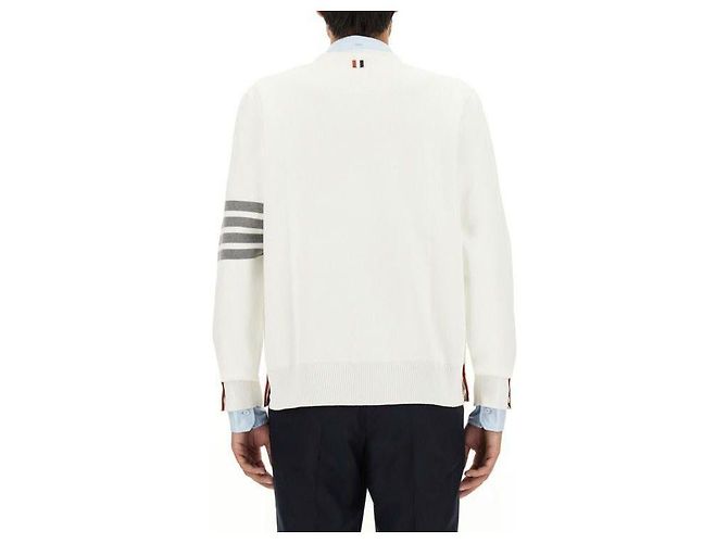 Thom Browne V-Ausschnitt-Cardigan aus Baumwolle Milano Weiß - Ansicht 7