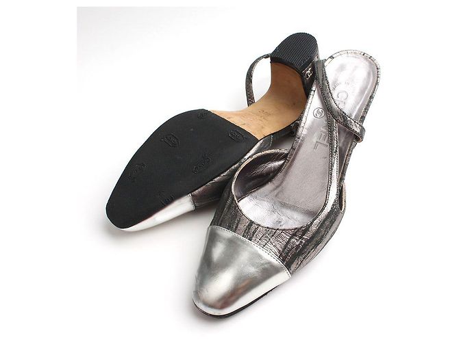 Chanel Silberne Marmor Slingback-Schuhe - Ansicht 3