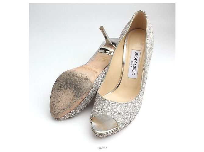 Jimmy Choo Décolleté aperti con glitter argento - vista 3