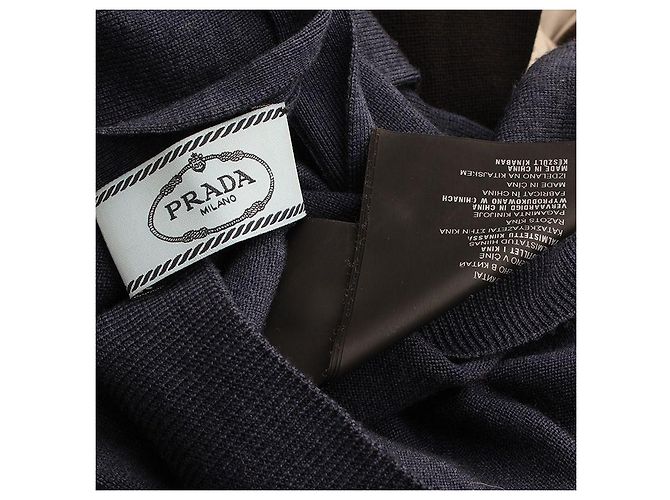 Prada Cardigã de Tricô em Lã Virgem Azul Marinho - vista 3