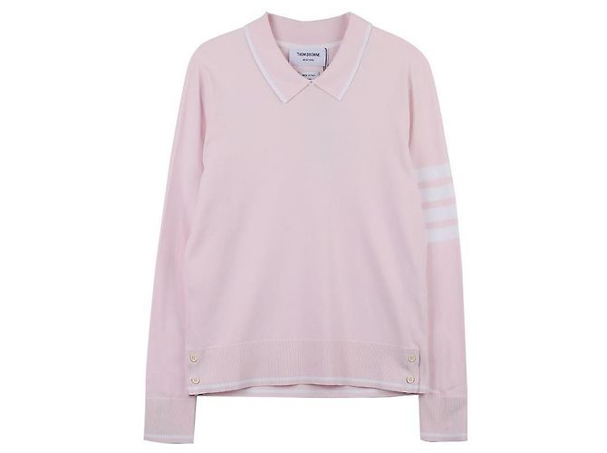Thom Browne Damen-Polo-Pullover aus Viskose-Jersey mit Kontrastbesatz Pink - Ansicht 3