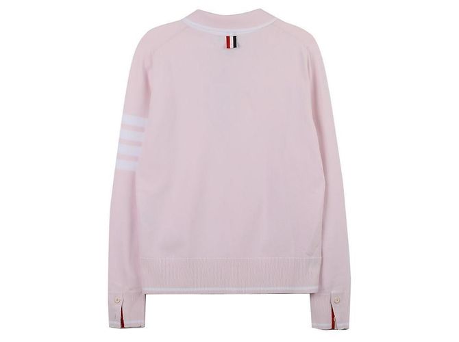 Thom Browne Damen-Polo-Pullover aus Viskose-Jersey mit Kontrastbesatz Pink - Ansicht 4