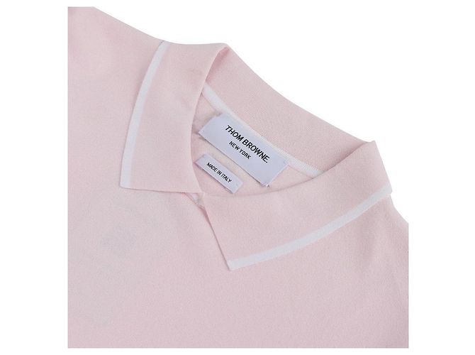Thom Browne Damen-Polo-Pullover aus Viskose-Jersey mit Kontrastbesatz Pink - Ansicht 5