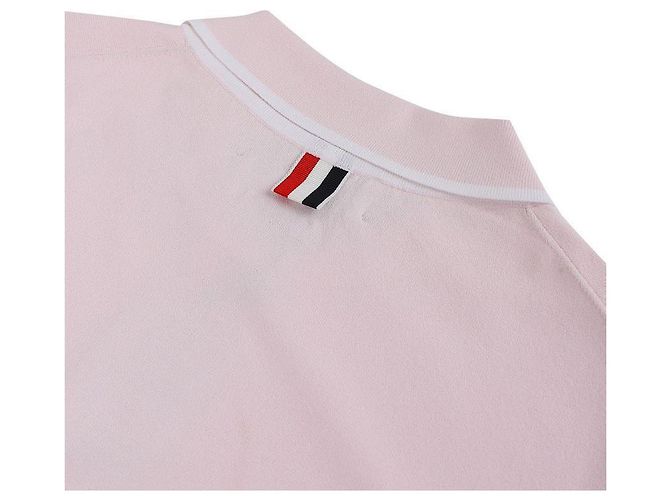 Thom Browne Damen-Polo-Pullover aus Viskose-Jersey mit Kontrastbesatz Pink - Ansicht 6