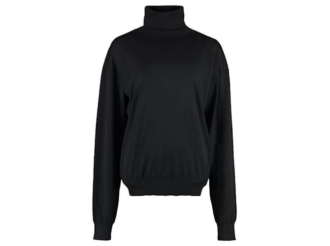 Saint Laurent Wollpullover mit Rollkragen und Logo Schwarz - Ansicht 4
