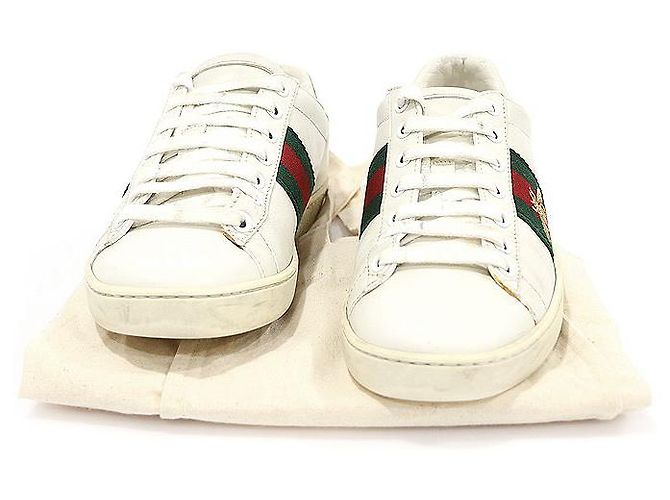 Gucci Sneakers Ace Donna in Pelle Bianca con Ricamo Ape WEB Rosso - vista 2