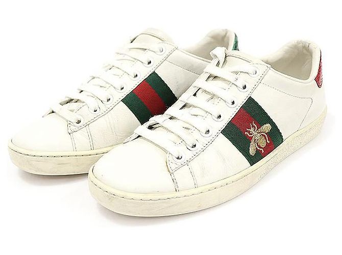 Gucci Sneakers Ace Donna in Pelle Bianca con Ricamo Ape WEB Rosso - vista 3