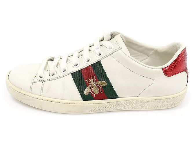 Gucci Sneakers Ace Donna in Pelle Bianca con Ricamo Ape WEB Rosso - vista 4