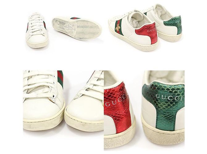 Gucci Sneakers Ace Donna in Pelle Bianca con Ricamo Ape WEB Rosso - vista 5