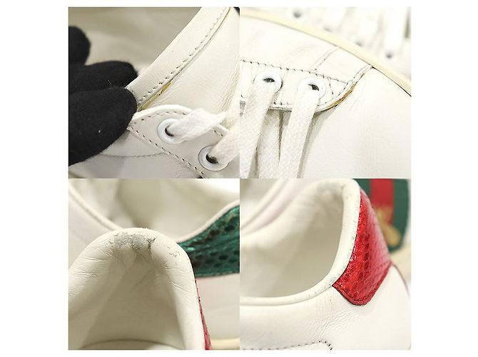 Gucci Sneakers Ace Donna in Pelle Bianca con Ricamo Ape WEB Rosso - vista 6